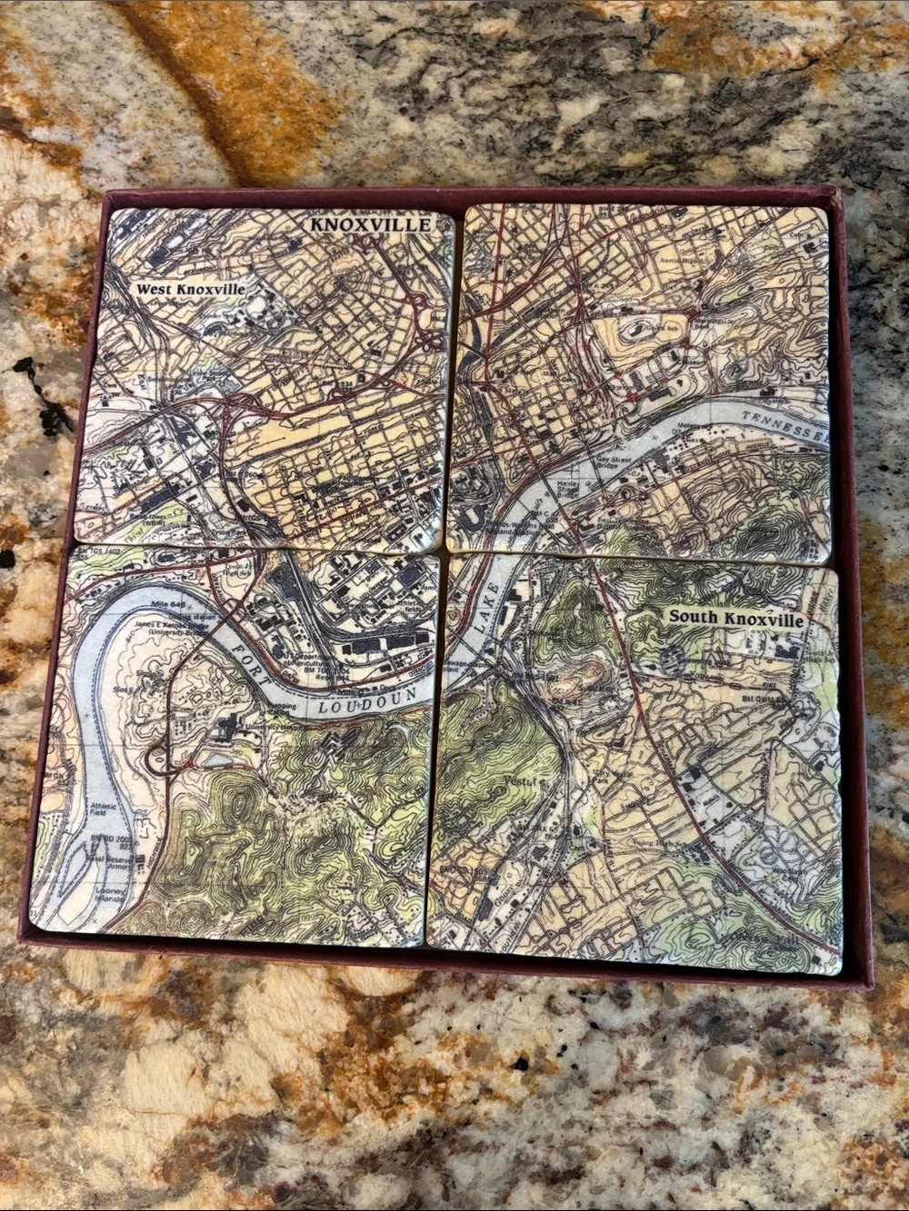 Knoxville Map Coaster Set - Vintage City Map Design - Set of 4